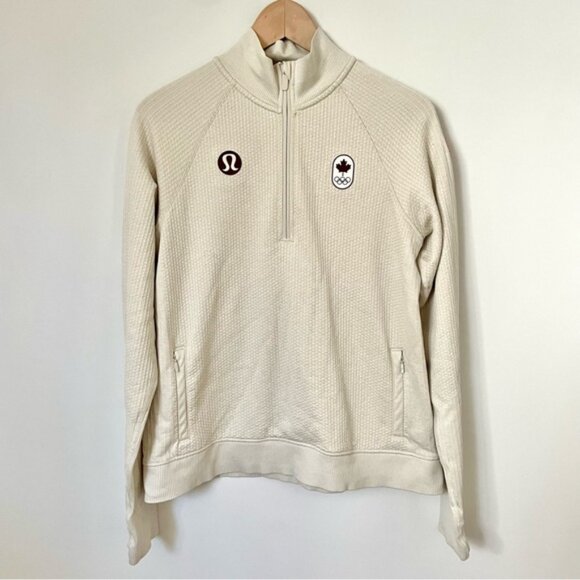 Lululemon Engineered Warmth Half Zip Ivory Team Canada Olympic Edition Size 10 - Picture 4 of 9